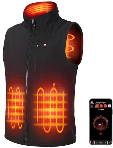 KEMIMOTO beheizbare Weste mit App Fernbedienung, Heizweste Herren und Damen, mit 10000mAh Akku, beheizte Weste mit 4 Heizzonen, für Motorradfahren, Angel, Skifahren