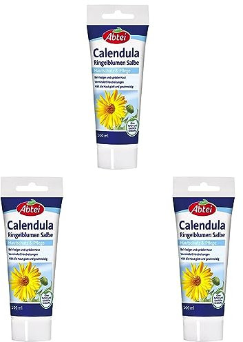 Abtei Calendula Ringelblumen Salbe - schützende und pflegende Salbe bei rissiger und spröder Haut – mit Arnika und Vitamin E - Parfümfrei - 1 x 100 ml Tube | 100ml (3er Pack)