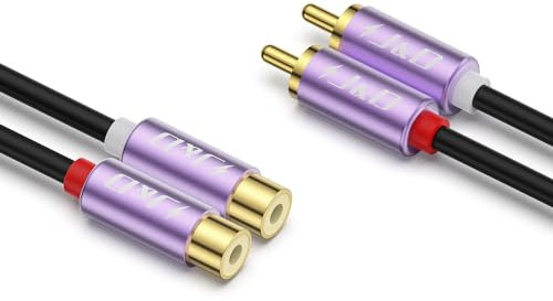 J&D Cavo RCA, Placcato in Oro 2 RCA Maschio/Femmina Cavo di Estensione Audio Stereo, Guscio in Lega di Alluminio Viola per Mixer Amplificatore Altoparlante, 7.6 M