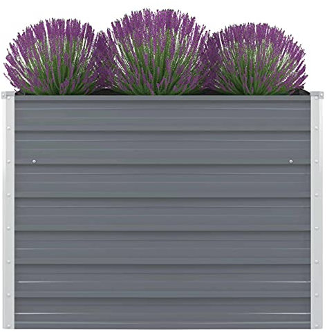 TANZEM Jardinière 100 x 100 x 77 cm Gris Acier galvanisé,Jardiniere sur Pieds,Bac avec Treillis,Jardiniere Terrasse