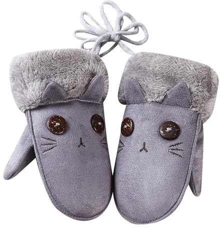 FeiliandaJJ Handschuhe Fäustlinge Kinder, Winterhandschuhe für Jungen Mädchen, Niedliche Cartoon Fausthandschuhe, Halshandschuhe Fleece Dicke Warme Handschuhe 6-10 Jahre