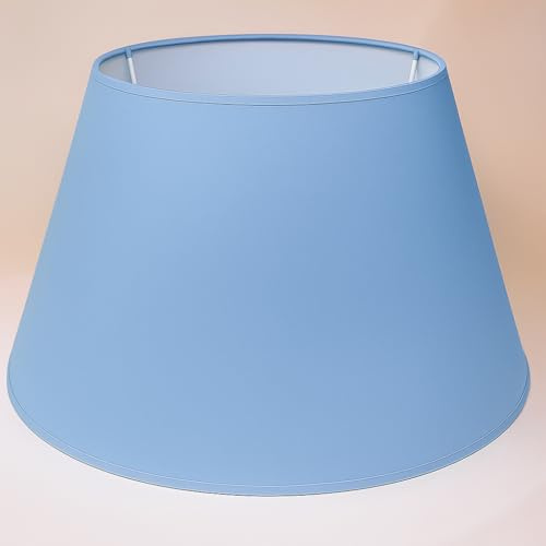 45 cm Paralume Cono, Tessuto di Cotone con PVC Bianco, Prodotto Artigianale, per Lampada da Tavolo, Piantana (Azzurro)