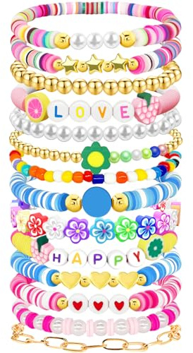 14-teiliges adrettes Freundschaftsarmband-Set, Geschenke für Teenager, Mädchen, 12, 14, 16, 18, 13, 15 Jahre, bunte Perlen, Charm, Boho-Schmuck für Frauen, Valentinstag, Weihnachten, Geburtstag,