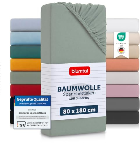 Blumtal® Basics Spannbettlaken 80x180x30cm Jersey - Bettlaken aus 100% Baumwolle - Oeko-TEX zertifiziertes Spannbetttuch 80x180cm - Summer Green