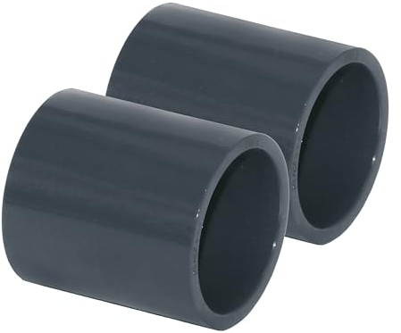 HAF® 2X PVC Fittings Muffe mit 2X 50mm Klebemuffen | Verbinder aus grauem PVC-U für Rohre, Rohranschlüsse, Poolverrohrungen und vieles mehr... | Qualität: Made in Europe - Menge: 2 Stück