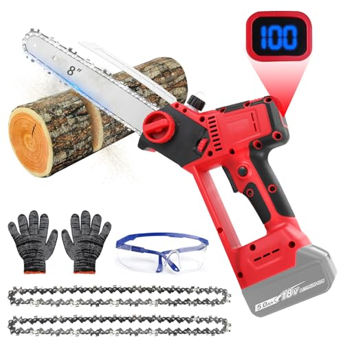 Akku Kettensäge Kompatibel mit Makita 18V, 8 Zoll Mini Kettensäge mit LED Leistungsanzeige Bürstenloser Elektro Handkettensäge für Gartenscheren Astschere Holzschneiden (ohne Akku und Ladegerät)
