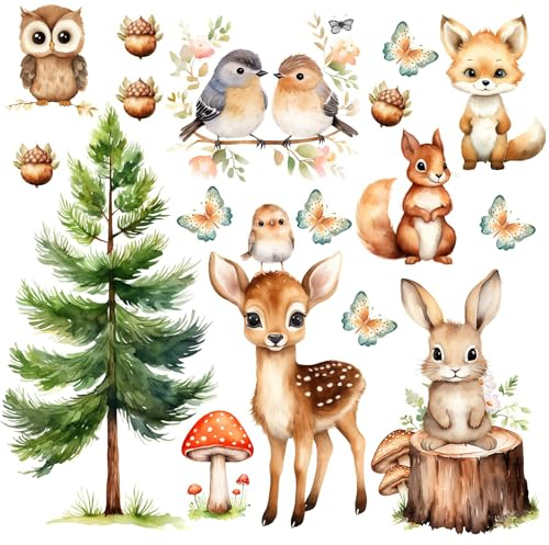 HUBDECO - Wandtattoo Kinderzimmer - Wanddeko - Selbstklebende Folie - Fototapete - Wandsticker - Selbstklebende Tapete - für Mädchen und Jungen - Waldtiere, Wald - 100x200cm