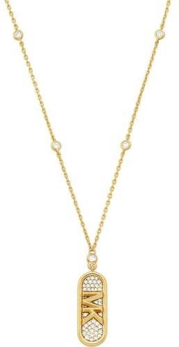 Michael Kors Damen Premium Kors MK Goldfarbene Pavé-Empire-Link-Anhänger-Halskette aus Sterlingsilber, MKC1729CZ710