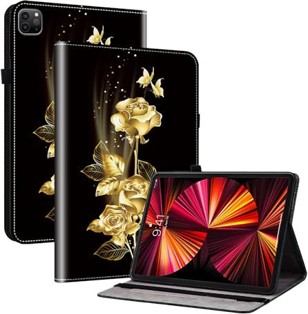 Rosbtib Custodia per iPad Air 11 2024/ iPad Pro 11 Pollici Tutti i Modelli iPad Air 5/4 10,9 Pollici, Premium PU Leather TPU Back Cover Case con Funzione Stand - Rose a farfalla dorate