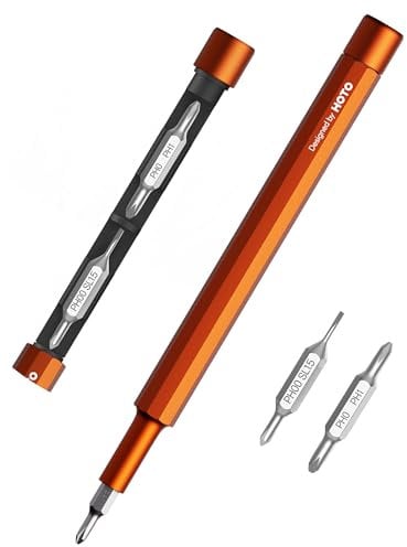 HOTO Precision Screwdriver SE, Pocket Size, Multi-Bit, Mini Hand Screwdriver with 2 Double End Bits & 1 Pen Bit, Ideal for Phone/Glasses/Watches/Laptop, Red