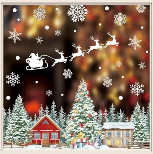 AIBIIN Weihnachts-Fensteraufkleber, Weihnachtsbaum, Schneeflocken, Fensteraufkleber für Zuhause, Party, Dekoration, doppelseitig, wiederverwendbar, 8 Blatt