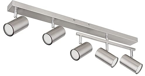 Deckenstrahler silber Spot Deckenleuchte Spotleiste 5 flammig, Metall verchromt skandinavisch, 5x GU10 Fassungen, LxBxH 70x35x17cm