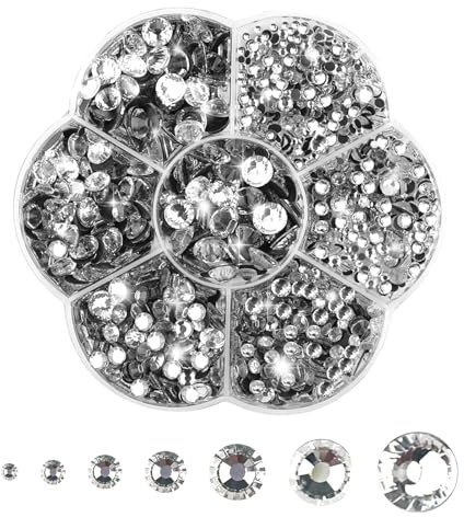 3060PCS Hotfix Strasssteine, Glitzersteine für Textilien, Kristall Weiß zum Basteln, Kristallsteine zum Kleben 7 Größen 2mm-8.6mm, Rhinestones für Kleidung Schuhe DIY Handwerk Geschenk(Weiß)