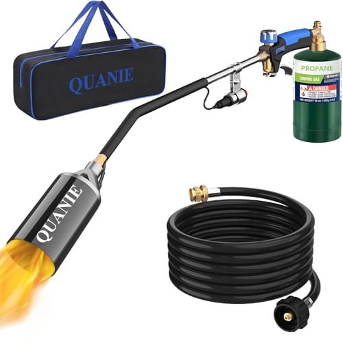 Propane Torch Weed Burner Kit,Weed Torch 2,400,000 BTU Blow Torch with 1lb Propane Cylinder Adapter and 10FT Hose,Flamethrower with Turbo Trigger for Flame Weeding,Roofing, Melting Ice Snow