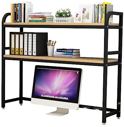 Bücherregal-Organisationsregal für den Schreibtisch – Bücherregal für den Schreibtisch aus Holz und Metall, Schreibtisch-Organisationsregal, 2-stöckiges Bücherregal für den Schreib