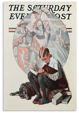 LZTEN Norman Poster Dreams (The Age of Romance, Boy Reading Book of Chivalry) von Norman Poster, Rockwell-Drucke, Poster, Leinwand, Wandkunst, Ölgemälde, Deko, ungerahmt, 40,6 x 61 cm