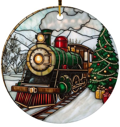 Runde Weihnachtsbaum Dekoration Polar Express Zug Gebeizte Ornamente Weihnachtsdekoration Keramik Weihnachtsbaum-Anhänger Klassische Weihnachtsdeko Für Hotels Weihnachtsbaum Geschenk