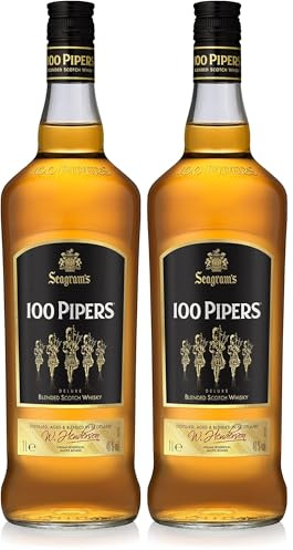 100 Pipers Whisky Blended Escocés - 1 L (Paquete de 2)