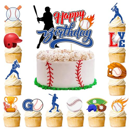 Baseball Kuchen Deko, 25pcs Baseball Party Deko Kuchen Baseball Torten Deko Baseball Cupcake Deko für Kinder