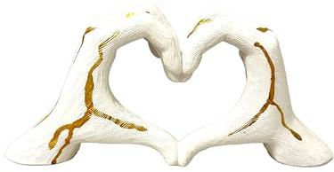 Hands Love Gesture Sculpture Antique-Silver Gold Bronze Colour Life-Size 26cm/10'' Expression of Appreciation & LoveValentine's Day I appreciate you I love you Wedding Present (White-Gold)
