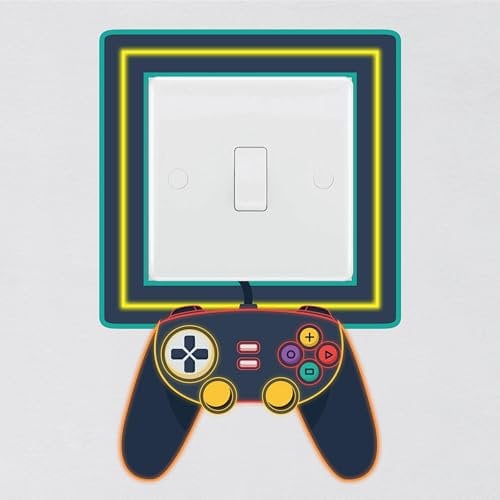 Gaming Light Switch Surround Sticker Neon Effect Controller Childrens Decal Wall Art Sticker Vinyl Kids Boys Girl Bedroom Room Decor
