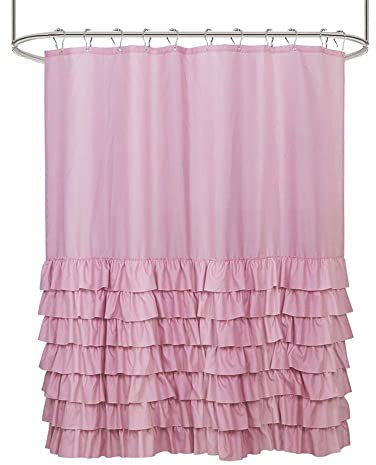 Set di tende da doccia con volant in stile rustico bianco shabby chic, 183 x 183 cm di lunghezza