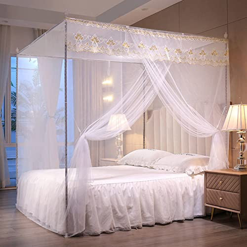 Himmelbett aus Edelstahl und Himmelbett mit vier Ecken und Pfosten Bettpfosten Außenbetthalterung Himmelbett und Schal für Himmelbett, Stützbett für