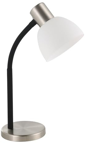 Eglo Macere Table lamp, Table Light for Office and Bedroom | desk lamp made of metal in silver and glass in white, bedside lamp with E14 socket