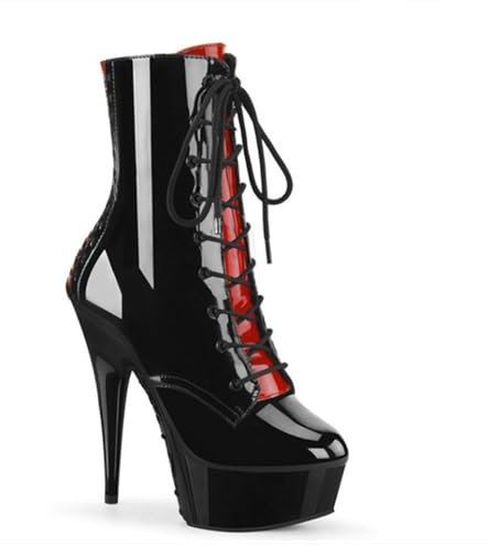 Stivaletti a Spillo a Punta Tonda da Donna con Zip Laterale - Stivale a metà Polpaccio con Piattaforma di Moda per Discoteca - Scarpe da Pole Dance,Nero,38 EU