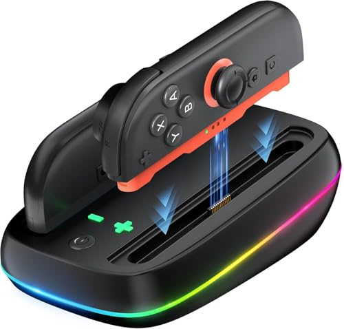 LVFAN Ladestation für Nintendo Switch 2 Joy Con, Ladestation mit 9 RGB-Lichtmodi und LED-Anzeige, Schnellladeständer-Ersatz für Switch 2 JoyCon Controller
