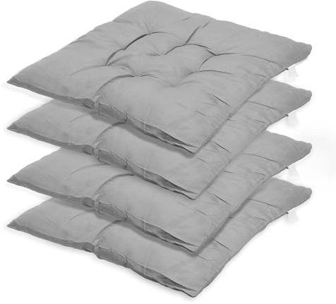 Yuragim 4er Set Stuhlkissen, Stuhlkissen 40x40 cm mit Bändern Sitzkissen Waschbares Stuhlauflage für Bürostuhl, Gartenstuhl, Esszimmerstuhl, Sitzpolster Indoor & Outdoor für Garten Balkon Küchen, Grau