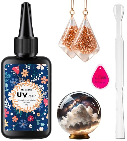 Minlebao UV-Harz, 100 g, verbessertes Kristall, transparent, hart, Hochglanz, schnell aushärtend solarbetrieben, geeignet für UV-Härtungsharz bei Schmuckherstellung, Gießen und Beschichten, 100 g
