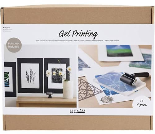 Mega Craft Mix - Gel Printing - Colourful Prints - Gel Plate, Stencils, Paint, Stamp, Roller - 1 Pack