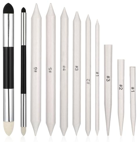 Washable Blending Stump, 13 Pack Blending Pencil Set for Drawing | Blendings Sponge Pens and Sandpaper Pencil Sharpener, Pastel Blendings Tools Sticks for Student Artists Drawing