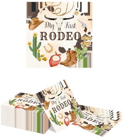 Kotkiddy 40 Stück Rodeo Party Servietten Kinder 1 Geburtstag Western Cowboy Dekoration Tisch Deko für Jungen Mädchen My First Rodeo Motiv Landhochzeit Bayern Oktoberfest