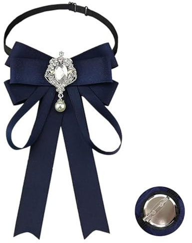 JKQBUX Broche nœud papillon en ruban tendance pour femmes et filles avec perles de cristal, accessoires pré-noués, nœud papillon pour corsage de fête, cérémonie