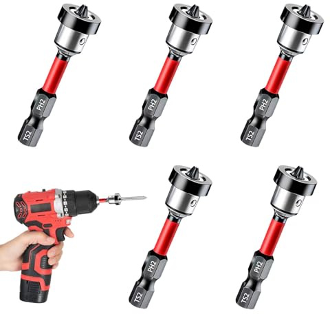5pcs Drywall Screw Setter, Magnetic Screwdriver Bits, 1/4 Hex Shank Drywall Screwdriver, Plasterboard Screws Locating Batch Head Drywall Tools, 50mm