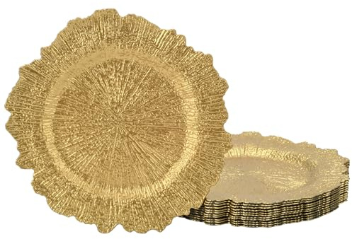LYHLYA Set di 12 sottopiatti rotondi in plastica, 33 cm, colore oro, per piatti piani, decorazioni per matrimoni, tavola (irregolari)