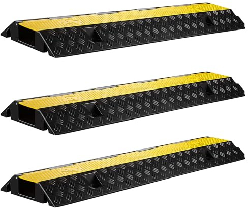 Wiltec Pedana passacavi carrabile 98 x 26 x 6,5 cm 3 pezzi, copricavi con portata 15 t, copritubo calpestabile fino a 30 km/h, protezione antiurto da esterno per cavi, copricavi in PP e gomma