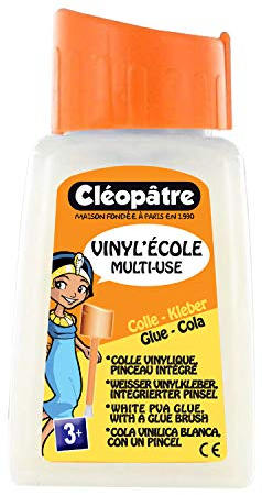 CLÉOPÂTRE - Flacon de Colle Blanche Vinylique Avec Bouchon Pinceau 80 g – Pinceau Intégré – Idéale Travaux Manuels et Loisirs Créatifs Dès 3 ans – Rentrée Des Classes - Fabrication Française