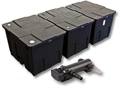 SunSun Komplettset: CBF-350C Teichfilter bis 90000 L Teichfilteranlage als Durchlauffilter, CUV-318 Teichklärer UVC Klärer mit 18 Watt UV-C Leistung