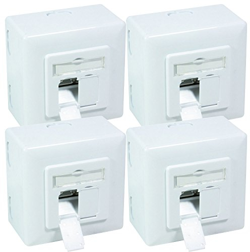 BIGtec 4 Stück Netzwerkdose CAT6 universal LAN Dose Kombidose Aufputz oder Unterputz Gigabit Netzwerk Datendose RAL9003 weiß für Verlegekabel Cat5 Cat5e Cat6a Cat7 Cat7a CAT8
