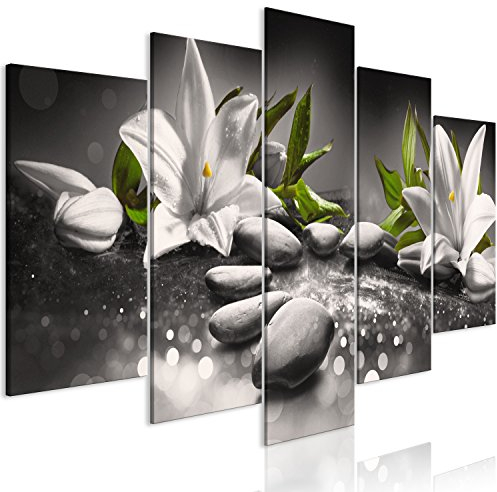 murando - Wandbilder XXL Blumen Lilien 200x100cm 5 tlg - Wand Deko Leinwand Bilder Groß Wanddeko Wohnzimmer Schlafzimmer Kunstdrucke - Steine b-A-0362-b-p
