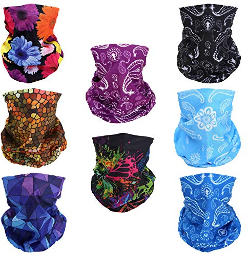 SMEHCF 8 Multifunktionstuch Gesichtsmaske Motorradmaske Sportmaske Sturmmaske Maske Halsmanschette Schal Bandana für Damen Herren Schwarz lila blau Konjak Blume Dreieck Schmetterling Gänseblümchen