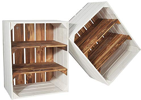 CHICCIE 2 Set Holzkiste Grete Geflammt Weiß 50x40x30cm - 2x Kurzes Regal Weinkiste