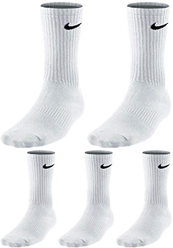 Nike Socken 5 Paar Herren Damen Sparset Tennissocken Sportsocken Laufsocken Paket Bundle, Farbe:weiß, Größe:38-42