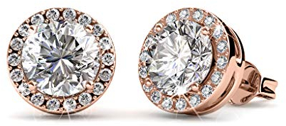 MYC-PARIS - Sophia Ohrringe, Ohrstecker ø 8 mm + 38 Hochwertiger österreichischer Kristall in einer eleganten Box - Geburtstagsgeschenk, Muttertag, Weihnachten - Rose Gold Farbe