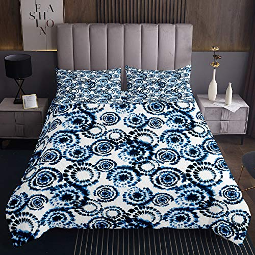 Tbrand Blau Tie Dye Steppdecke Moderne Boho Psychedelic Bettüberwurf Aquarell Muster Tagesdecke 220x240cm Für Kinder Erwachsene Bohemian Gypsy Swirl Wohndecke