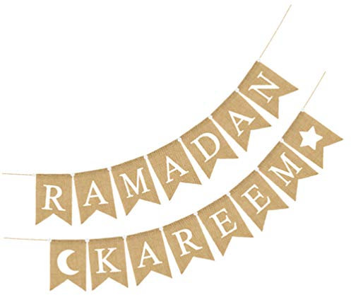 PRETYZOOM Ramadan Kareem Banderoles Bannière Eid Toile de Jute Bannière Guirlande Drapeau Eid Mubarak Fournitures de Fête de Ramadan Musulman Islam Fête Hajj Maison Cheminée Cheminée