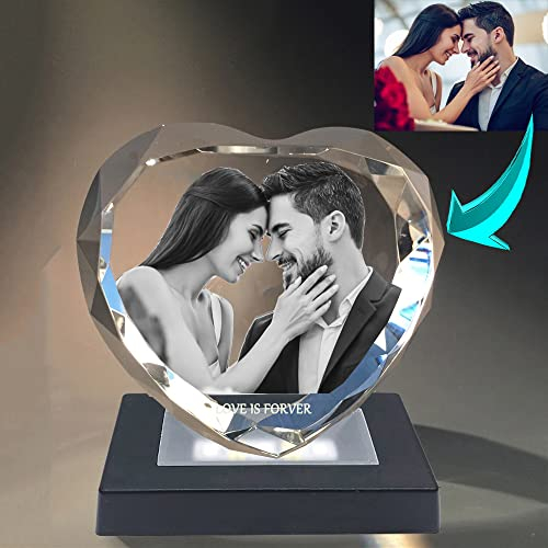 HAIRAN Foto de corazón de cristal 3D personalizable con imagen de corazón grabada en 3D, foto personalizada, corazón de cristal memorable, regalo y recuerdo (3.1 x 3.1 x 1.2 pulgadas)